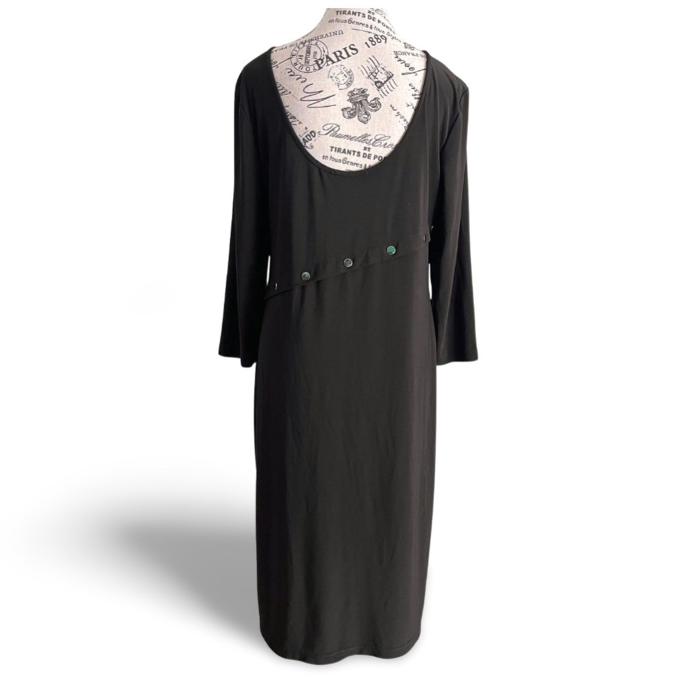 Joseph Ribkoff Black Long Sleeve Dress with Asymmetrical Round Stud Detail - Picture 6 of 9